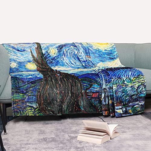 Van Gogh Fleece Blanket Art Throw Blanket for Kids Girls Boys Teens Adults, Super Soft Warm Lightweight Plush Flannel Blanket for Gifts Bedding,Sofa,Travel,Camping,Office (Starry Night, 80"L x 60"W)