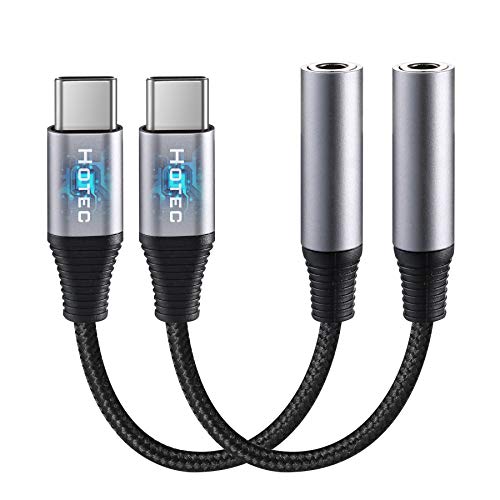 HOTEC USB Type C to 3.5mm Audio Adapter, USB C Headphone and Microphone Adapter 2Pack