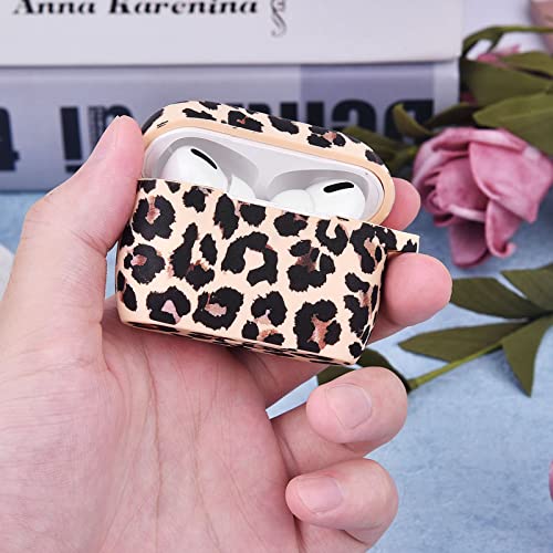 AirPods Pro Case AIRSPO AirPods Pro (1st Generation) Case Cover Floral Printed Silicone Protective Skin for Women, Girls with Pom Pom Fur Ball Keychain/Accessories (Beige/Cheetah)