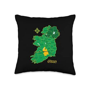 irish heritage celtic gifts tipperary ireland county map eire irish travel throw pillow, 16x16, multicolor