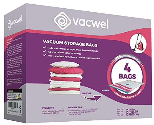 Vacwel Vacuum Storage Space Bags for Shrink Compression Packing Clothing, Comforters and Linen