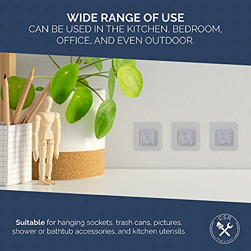 GSR Clear Double-Sided Adhesive Wall Hooks - 10-Piece Mounted Door Hanger Kit - No Drill Sticker Hangers with Suction Cup for Bathroom, Kitchen