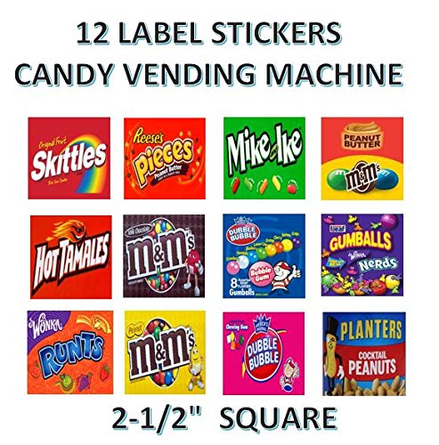 Vinyl Peel and Stick 2.5 x 2.5 Bulk Vending Candy Machine Labels2.5" (12 Pack)