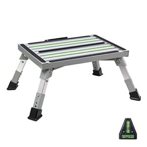 homeon wheels aluminum safety rv steps adjustable height folding platform step with friction strips non-slip rubber feet and handle rv step stool supports up to 1000lbs.