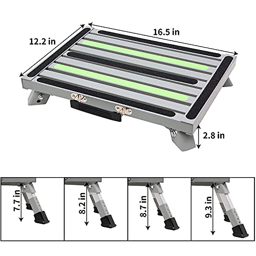 Homeon Wheels Aluminum Safety RV Steps Adjustable Height Folding Platform Step with Friction Strips Non-Slip Rubber Feet and Handle RV Step Stool Supports Up to 1000lbs.