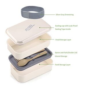 DFTOA Bento Lunch Box for Adults & Kids,Leakproof Bento Box Containers,2-In-1Compartment with Spoon and fork,BPA-Free,40 OZ Capacity