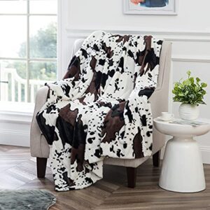 bytide cow printed soft fuzzy faux fur black and white double sides print throw blanket 50" x 60", couch cover lightweight fluffy cozy plush blankets for sofa chair bed home décor