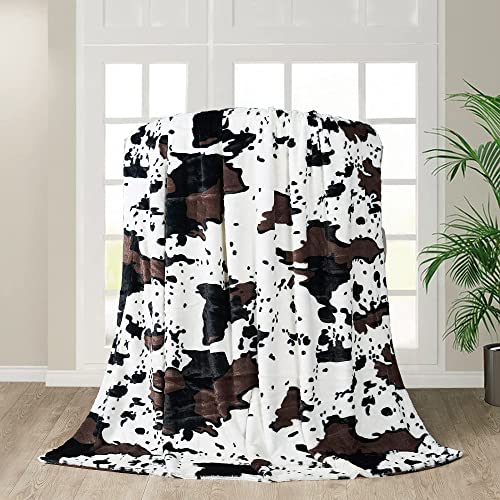 Bytide Cow Printed Soft Fuzzy Faux Fur Black and White Double Sides Print Throw Blanket 50" x 60", Couch Cover Lightweight Fluffy Cozy Plush Blankets for Sofa Chair Bed Home Décor