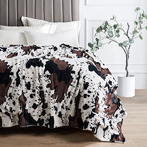 Bytide Cow Printed Soft Fuzzy Faux Fur Black and White Double Sides Print Throw Blanket 50" x 60", Couch Cover Lightweight Fluffy Cozy Plush Blankets for Sofa Chair Bed Home Décor