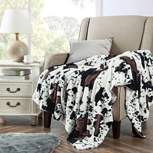 Bytide Cow Printed Soft Fuzzy Faux Fur Black and White Double Sides Print Throw Blanket 50" x 60", Couch Cover Lightweight Fluffy Cozy Plush Blankets for Sofa Chair Bed Home Décor