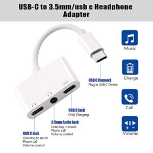 USB C to USB C Headphone Adapter or 3.5mm Trrs Aux Earphone with Charging, Type C Splitter Audio Converter, Compatible with Samsung, Google Pixel, HTC, Huawei etc