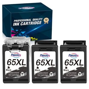 paeolos remanufactured 65xl black ink cartridge combo pack replacement for hp 65xl 65 xl for envy 5052 5055 5058 5010 5012 5014 deskjet 3755 3758 2655 2652 3730 3752 2635 printers, 3 black