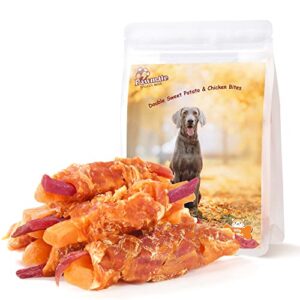 pawmate chicken wrapped orange & purple sweet potato dog treats, eliminates tears with taurine soft snacks for small medium large dogs 11oz