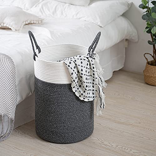 Goodpick Tall Laundry Hamper Woven Jute Rope Dirty Clothes Hamper Rope Basket for Blanket in Living Room Modern Hamper Basket Grey Basket for Storage, 19.7''H * 13.8''D