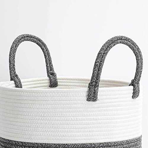 Goodpick Tall Laundry Hamper Woven Jute Rope Dirty Clothes Hamper Rope Basket for Blanket in Living Room Modern Hamper Basket Grey Basket for Storage, 19.7''H * 13.8''D