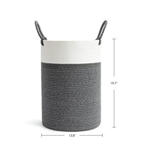 Goodpick Tall Laundry Hamper Woven Jute Rope Dirty Clothes Hamper Rope Basket for Blanket in Living Room Modern Hamper Basket Grey Basket for Storage, 19.7''H * 13.8''D