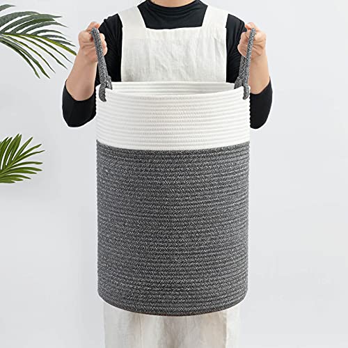 Goodpick Tall Laundry Hamper Woven Jute Rope Dirty Clothes Hamper Rope Basket for Blanket in Living Room Modern Hamper Basket Grey Basket for Storage, 19.7''H * 13.8''D