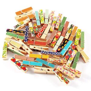 50pcs mini clothespins, colorful wooden clothespins photo paper peg craft clips small picture clips for wall hanging pictures