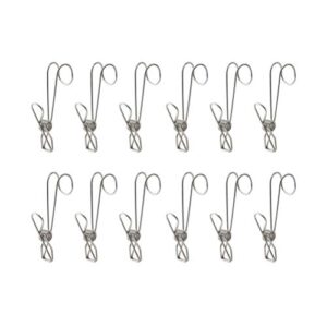 doitool clothespins, 12pcs stainless steel clothes drying hanger clips multi- purpose windproof clothespin wire clips for clothesline utility