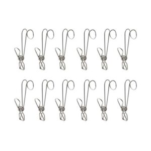 DOITOOL Clothespins, 12PCS Stainless Steel Clothes Drying Hanger Clips Multi- Purpose Windproof Clothespin Wire Clips for Clothesline Utility