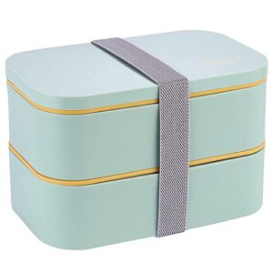 SHUCHENGMAOYI Bento Adults Lunch Box, Japanese Stackable Box 2-In-1 Compartment, Leakproof 2 Layer Lunch Box Lunch Containers with Bag BPA Free (Green)