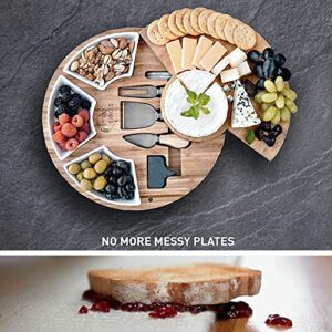 Large Cheese Cutting Board Charcuterie & Knife Set - Round Unique Swivel Bamboo Charcuterie Board Set For Parties - Wine Cheese Board Charcuterie Platter For Serving The Family - Cheeseboard Gift Set