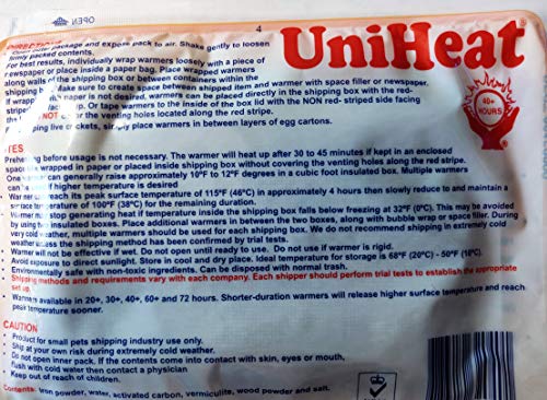 Uniheat Shipping Warmers, Heat Packs, 40 Hour - 24 Pack, for Overnight Shipping of Live Pets - Reptiles, Fish, Corals, Chicks, Insects, etc. + Free 20 Hour Heat Pack Included!