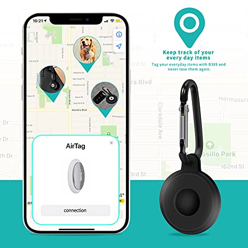 WWW Silicone Case for AirTag Phone Finder, （1 Pack） Anti-Scratch Protective Lightweight Soft Sleeve Skin Cover AirTags Holder with Keychain (Black)