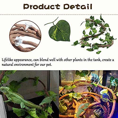 Tfwadmx Reptile Vines Plants Flexible Jungle Climbing Vine Gecko Coconut Coco Shell Hut Terrarium Plastic Plant Lizard Tank Accessories Habitat Decor for Gecko,Snake,Hermit Crab