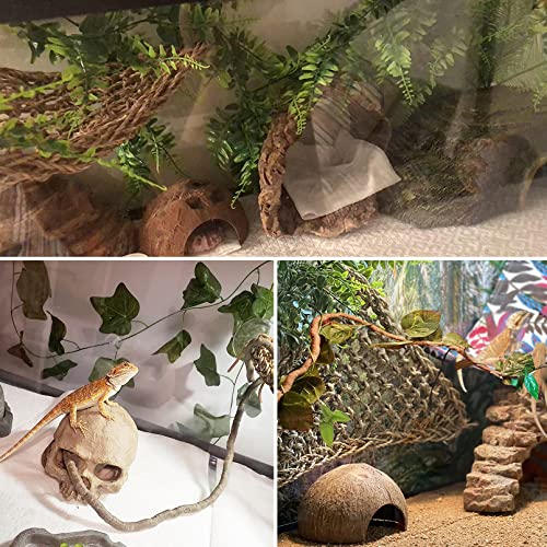 Tfwadmx Reptile Vines Plants Flexible Jungle Climbing Vine Gecko Coconut Coco Shell Hut Terrarium Plastic Plant Lizard Tank Accessories Habitat Decor for Gecko,Snake,Hermit Crab