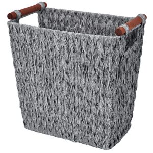 granny says woven waste basket, 5 gallons/19 liters, gray wicker basket with wood handles, wicker waste basket for bathroom living room, 1-pack, 13" x 7 ½" x 12 ½"