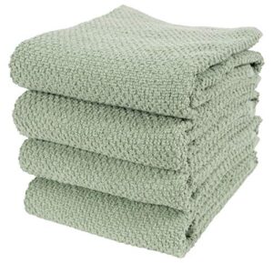 kaf home set of 4 deluxe popcorn terry kitchen towels | 18 x 28 inches | 100% cotton kitchen dish towels (french green)