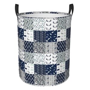 Large Laundry Hamper Collapsible Laundry Baskets Navy Woodland Deer Mountain Arrows Buffalo Washing Bin Waterproof Lightweight Storage Bin for Toy Organizer Nursery