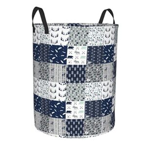 Large Laundry Hamper Collapsible Laundry Baskets Navy Woodland Deer Mountain Arrows Buffalo Washing Bin Waterproof Lightweight Storage Bin for Toy Organizer Nursery