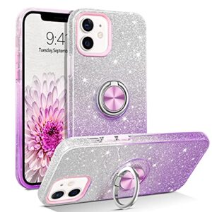 bentoben iphone 12 case, iphone 12 pro case, slim fit glitter sparkly with 360° ring holder kickstand magnetic car mount supported protective girls women cover for iphone 12/12 pro 6.1“, purple