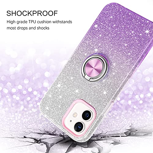 BENTOBEN iPhone 12 Case, iPhone 12 Pro Case, Slim Fit Glitter Sparkly with 360° Ring Holder Kickstand Magnetic Car Mount Supported Protective Girls Women Cover for iPhone 12/12 Pro 6.1“, Purple