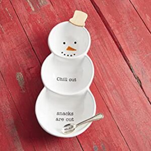 Mud Pie, White, SnowmanTriple Dip Serving Set, 10.75" x 4.75", snowman 10 3/4" x 4 3/4" | spoon 3 1/2"