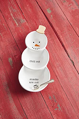 Mud Pie, White, SnowmanTriple Dip Serving Set, 10.75" x 4.75", snowman 10 3/4" x 4 3/4" | spoon 3 1/2"