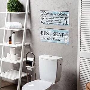 2 Pieces Funny Bathroom Wall Decor Sign Farmhouse Bathroom Decor Bathroom Rule Wooden Sign Plaque Rustic Bathroom Decoration Wall Vintage Wooden Decoration for Bathroom (Fresh Style)