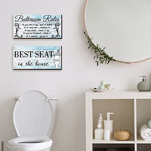 2 Pieces Funny Bathroom Wall Decor Sign Farmhouse Bathroom Decor Bathroom Rule Wooden Sign Plaque Rustic Bathroom Decoration Wall Vintage Wooden Decoration for Bathroom (Fresh Style)