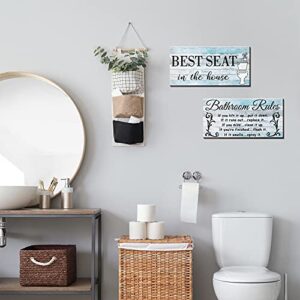 2 Pieces Funny Bathroom Wall Decor Sign Farmhouse Bathroom Decor Bathroom Rule Wooden Sign Plaque Rustic Bathroom Decoration Wall Vintage Wooden Decoration for Bathroom (Fresh Style)