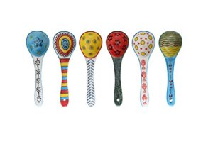 heart & home ceramic soup spoons set of 6, wonton soup spoons ceramic, round soup spoons, 6-1/2" l, multicolor