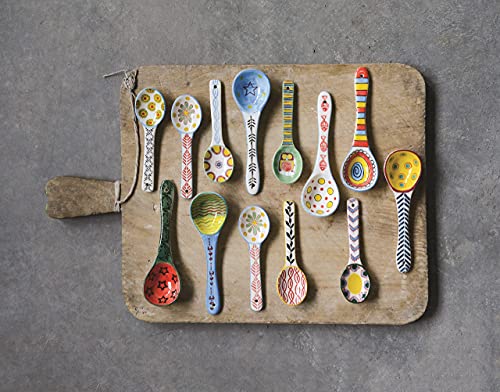 heart & home Ceramic Soup Spoons Set of 6, Wonton Soup Spoons Ceramic, Round Soup Spoons, 6-1/2" L, Multicolor