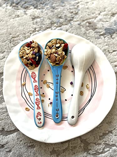 heart & home Ceramic Soup Spoons Set of 6, Wonton Soup Spoons Ceramic, Round Soup Spoons, 6-1/2" L, Multicolor