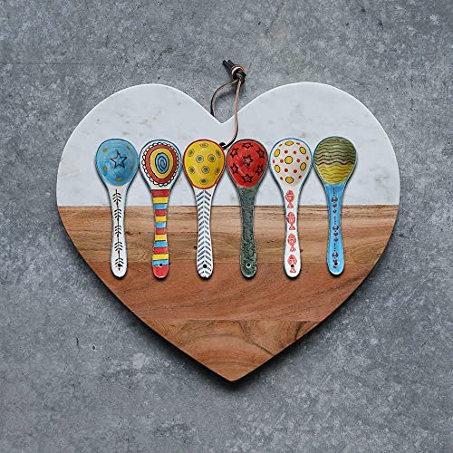 heart & home Ceramic Soup Spoons Set of 6, Wonton Soup Spoons Ceramic, Round Soup Spoons, 6-1/2" L, Multicolor