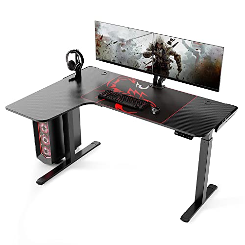 EUREKA ERGONOMIC Standing Desk L Shaped, 60 Inch Gaming Desk Electric Height Adjustable Dual Motor Rising Sit Stand Up Corner Desk for Computer Home Office, Smart Memory Preset Mousepad, Large, Left