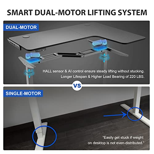 EUREKA ERGONOMIC Standing Desk L Shaped, 60 Inch Gaming Desk Electric Height Adjustable Dual Motor Rising Sit Stand Up Corner Desk for Computer Home Office, Smart Memory Preset Mousepad, Large, Left