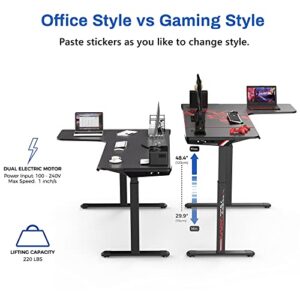 EUREKA ERGONOMIC Standing Desk L Shaped, 60 Inch Gaming Desk Electric Height Adjustable Dual Motor Rising Sit Stand Up Corner Desk for Computer Home Office, Smart Memory Preset Mousepad, Large, Left