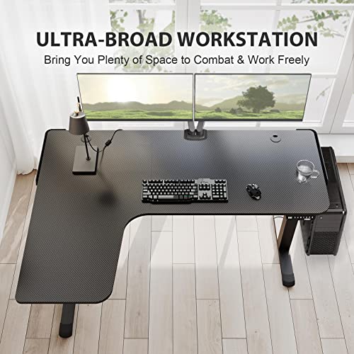 EUREKA ERGONOMIC Standing Desk L Shaped, 60 Inch Gaming Desk Electric Height Adjustable Dual Motor Rising Sit Stand Up Corner Desk for Computer Home Office, Smart Memory Preset Mousepad, Large, Left