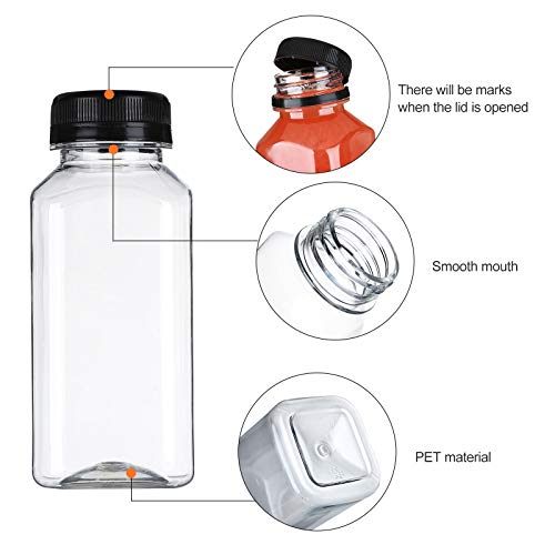 Wjzhfwzt 24 Pack Empty Plastic Juice Bottles-Food Grade Reusable PET Clear Water Bottle Recyclable Drink Bulk Containers with Leak-Proof Lids for Juice, Water, Milk and Beverages (8oz)